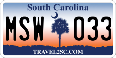 SC license plate MSW033