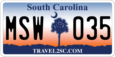 SC license plate MSW035