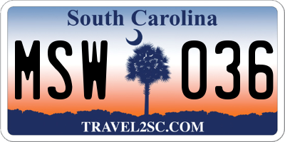 SC license plate MSW036