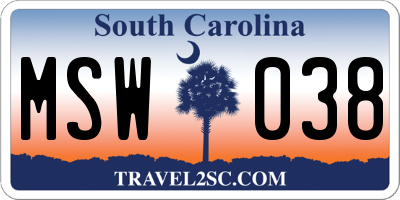 SC license plate MSW038