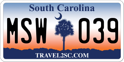 SC license plate MSW039