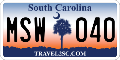 SC license plate MSW040