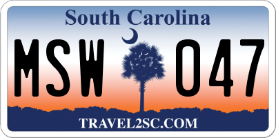 SC license plate MSW047