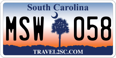 SC license plate MSW058