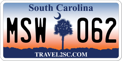 SC license plate MSW062