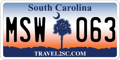 SC license plate MSW063