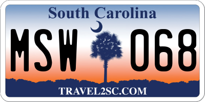 SC license plate MSW068