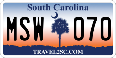 SC license plate MSW070