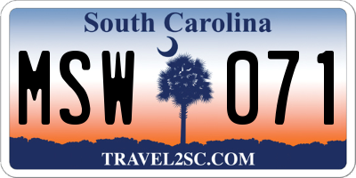 SC license plate MSW071