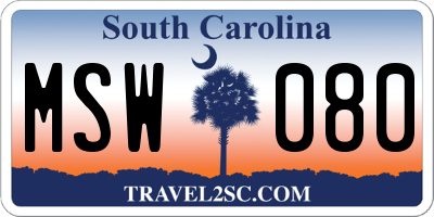 SC license plate MSW080