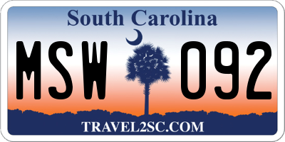 SC license plate MSW092