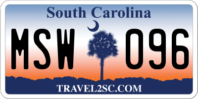 SC license plate MSW096
