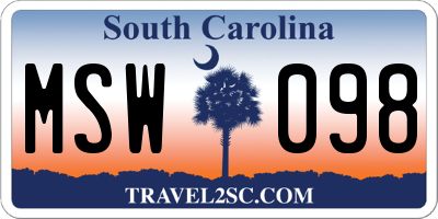 SC license plate MSW098