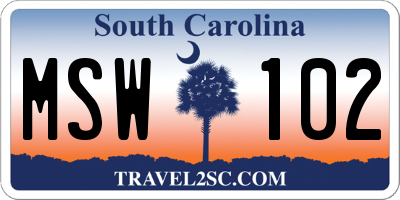 SC license plate MSW102