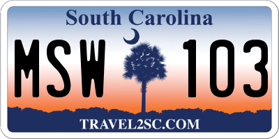 SC license plate MSW103