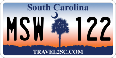 SC license plate MSW122