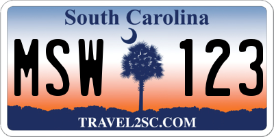 SC license plate MSW123