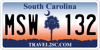 SC license plate MSW132