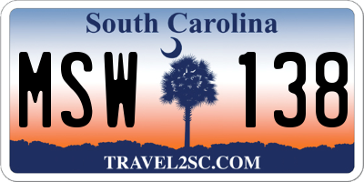 SC license plate MSW138