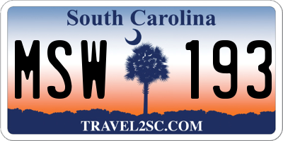 SC license plate MSW193