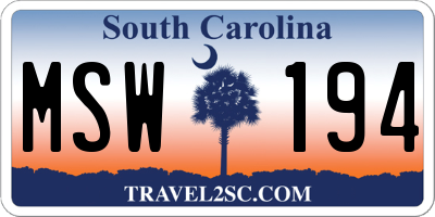 SC license plate MSW194