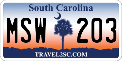 SC license plate MSW203