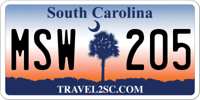 SC license plate MSW205