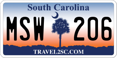SC license plate MSW206