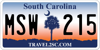 SC license plate MSW215