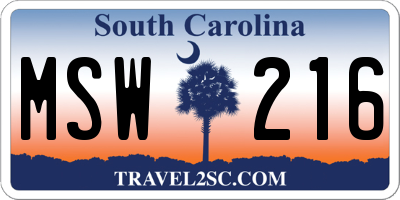 SC license plate MSW216