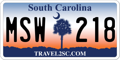 SC license plate MSW218