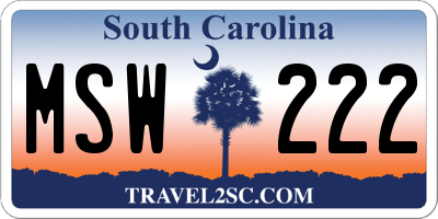 SC license plate MSW222