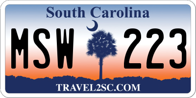 SC license plate MSW223