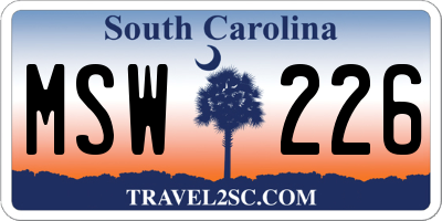 SC license plate MSW226