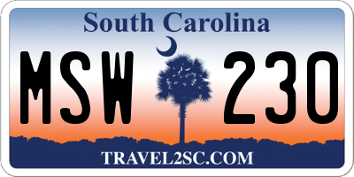 SC license plate MSW230