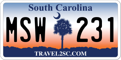 SC license plate MSW231