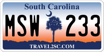 SC license plate MSW233