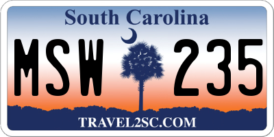 SC license plate MSW235