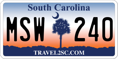 SC license plate MSW240