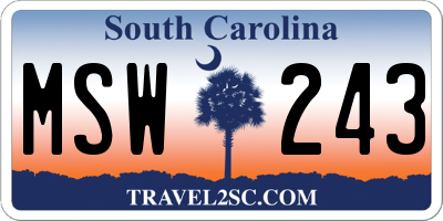 SC license plate MSW243