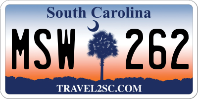 SC license plate MSW262