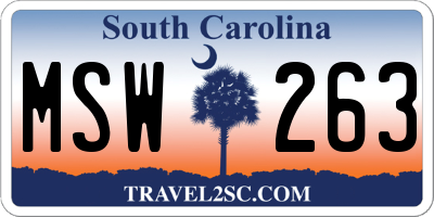 SC license plate MSW263