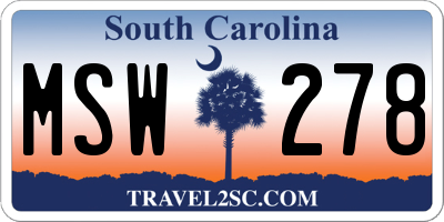 SC license plate MSW278