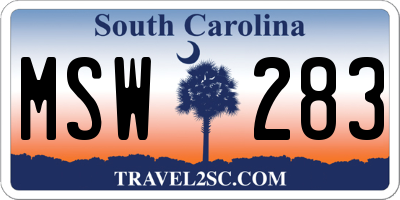 SC license plate MSW283