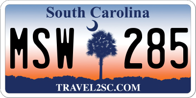 SC license plate MSW285