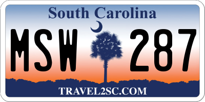 SC license plate MSW287