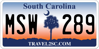SC license plate MSW289