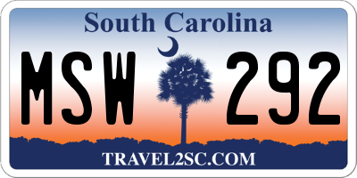 SC license plate MSW292