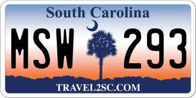 SC license plate MSW293