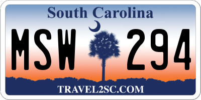SC license plate MSW294